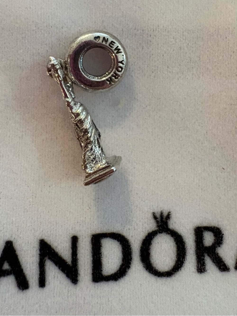 Pandora Silver Statue of Liberty Dangle Charm with 'New York' Bail